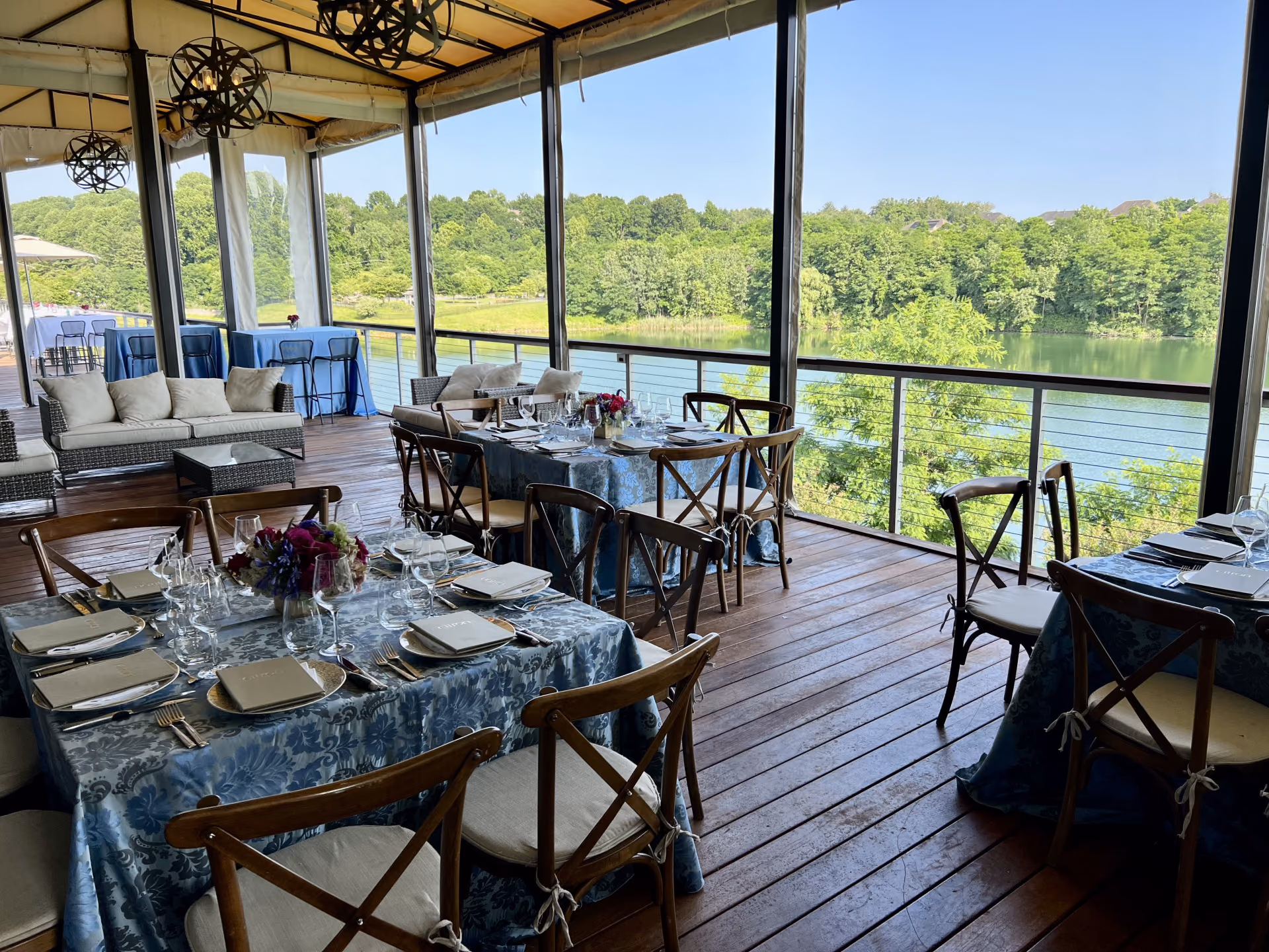 Waterfront Terrace set for a private event at Citron Baltimore